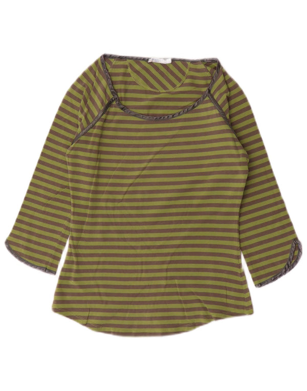 Marella Haut Femme Manches 3/4 UK 10 Petit Coton Rayé Vert