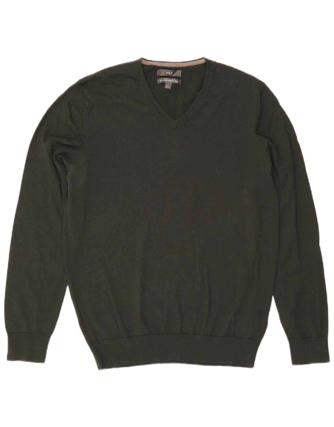 Marks & Spencer Pull col V pour homme en laine kaki Taille L