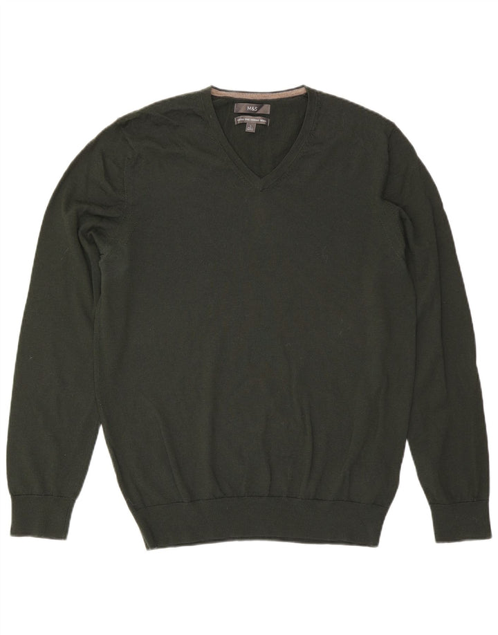 Marks & Spencer Pull col V pour homme en laine kaki Taille L