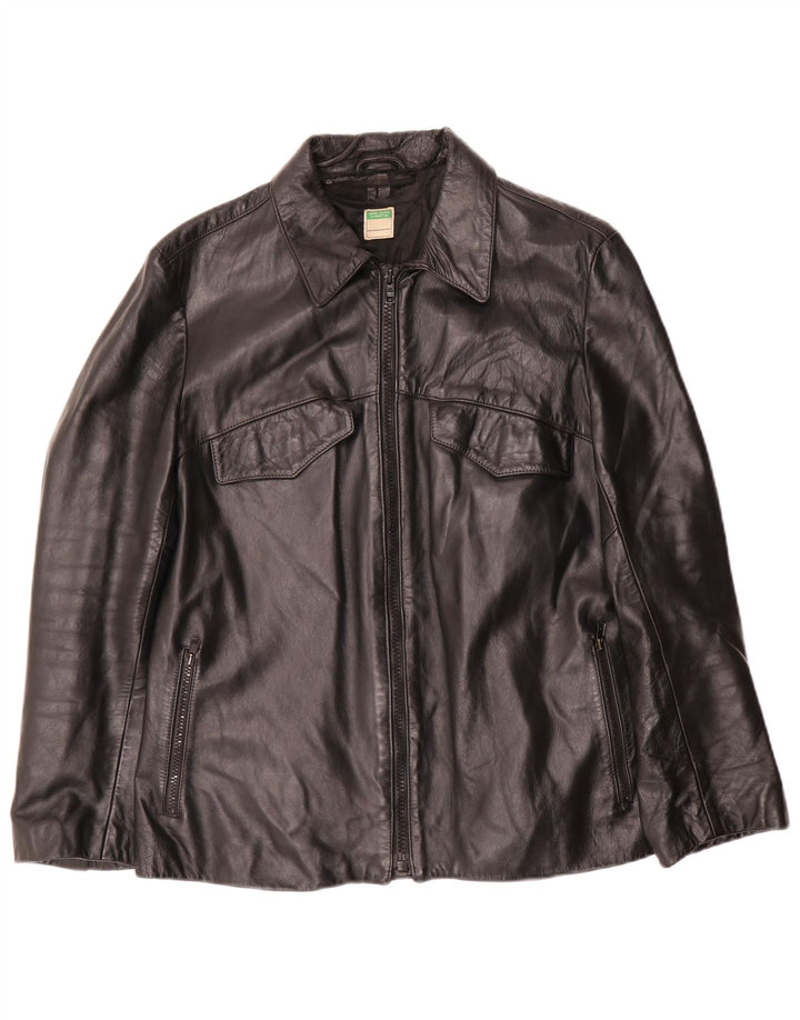 Benetton Veste en cuir pour femme UK 14 Cuir noir moyen