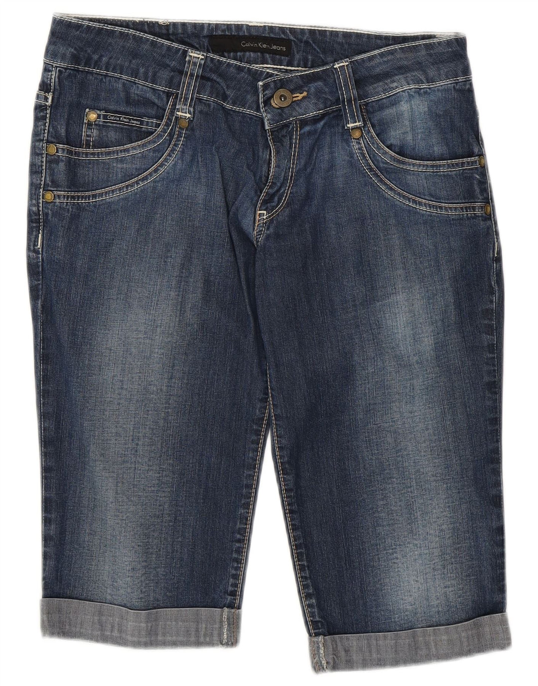 CALVIN KLEIN Femme Short En Jean W28 Bleu Marine Moyen Coton