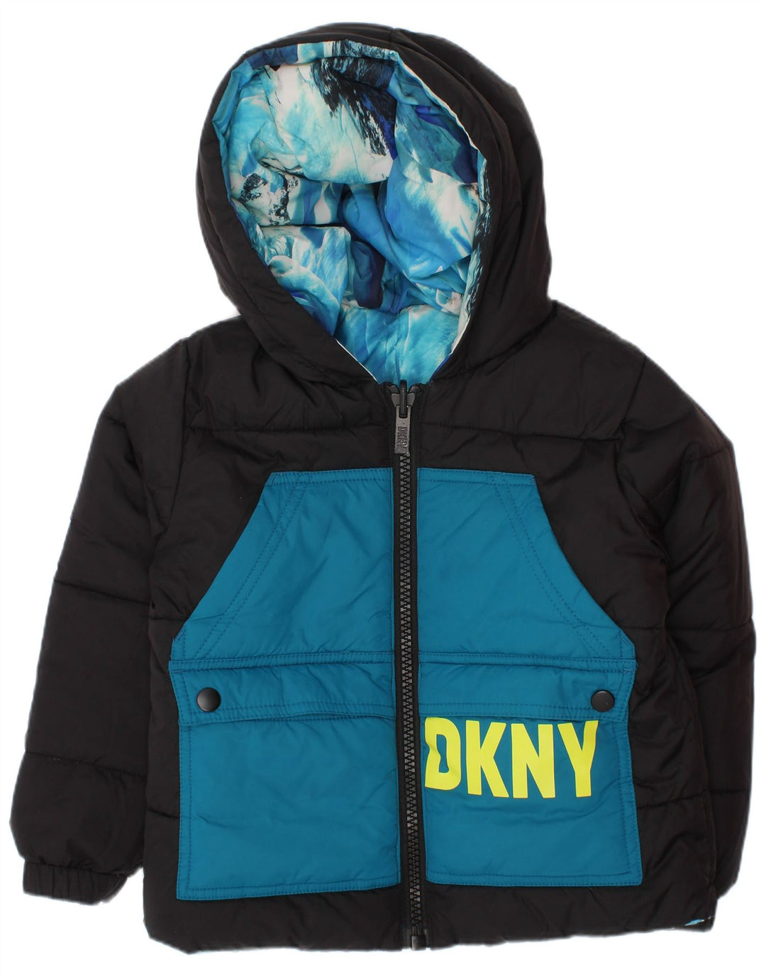 Dkny Veste matelassée réversible à capuche pour garçon 3-4 ans Bleu Tie Dye Polyester
