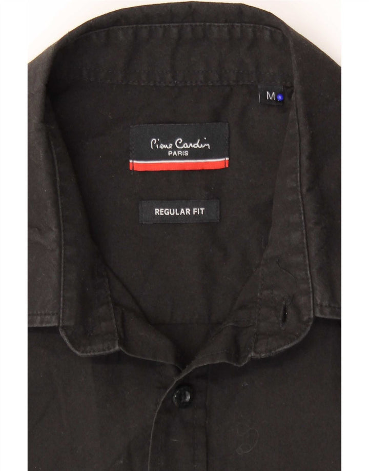 Pierre Cardin Chemise à manches courtes pour homme, coupe régulière, noir moyen, polyester
