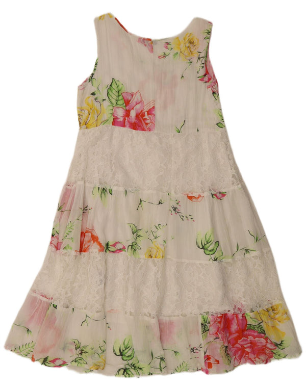 Positano by Jean Paul Robe à volants pour femme UK 10 Petit motif floral blanc