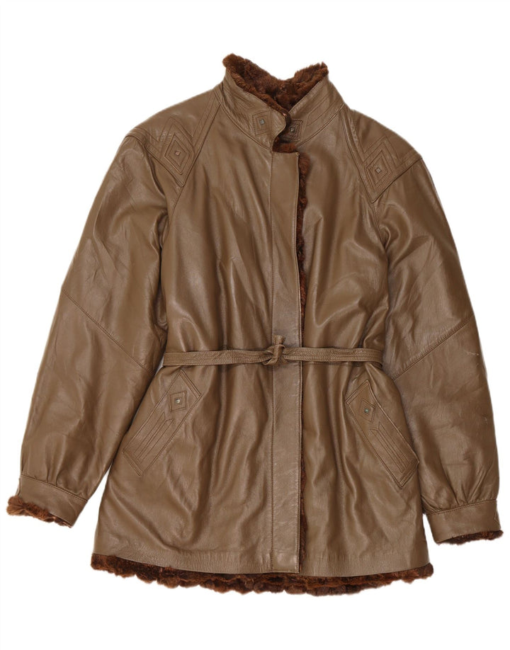 manteau en cuir réversible femme vintage UK 16 Grand cuir marron