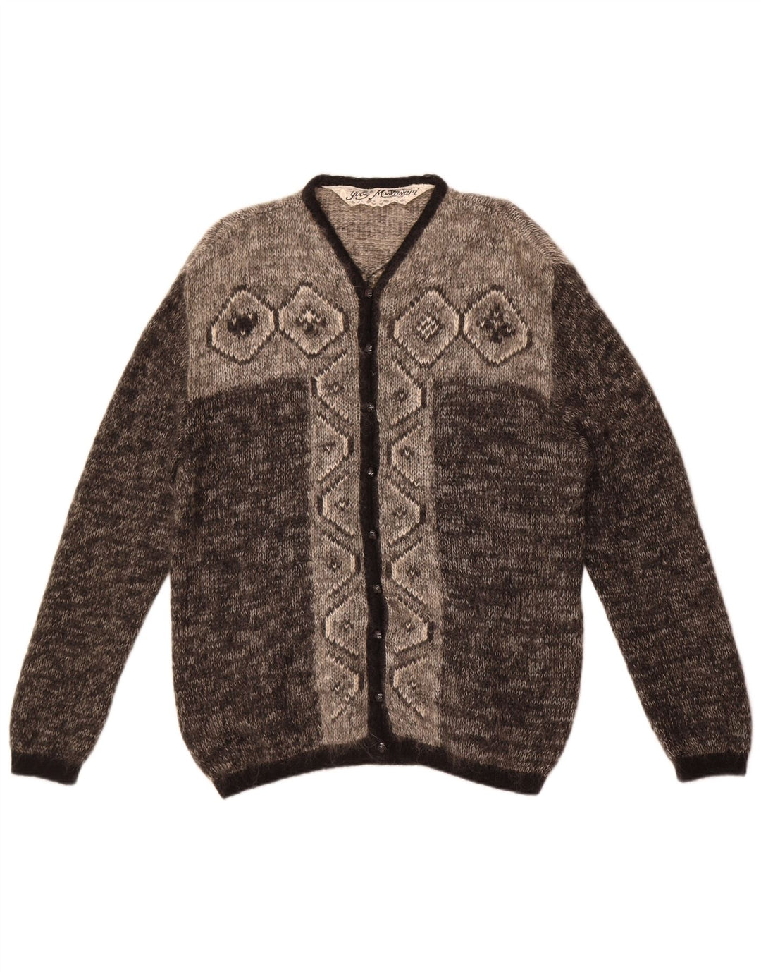 vintage Femme Cardigan surdimensionné Pull IT 48 XL Gris Fair Isle Mohair