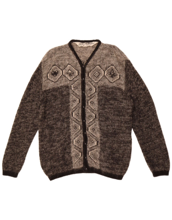 vintage Femme Cardigan surdimensionné Pull IT 48 XL Gris Fair Isle Mohair