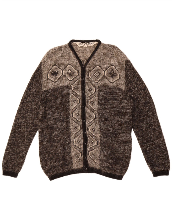 vintage Femme Cardigan surdimensionné Pull IT 48 XL Gris Fair Isle Mohair