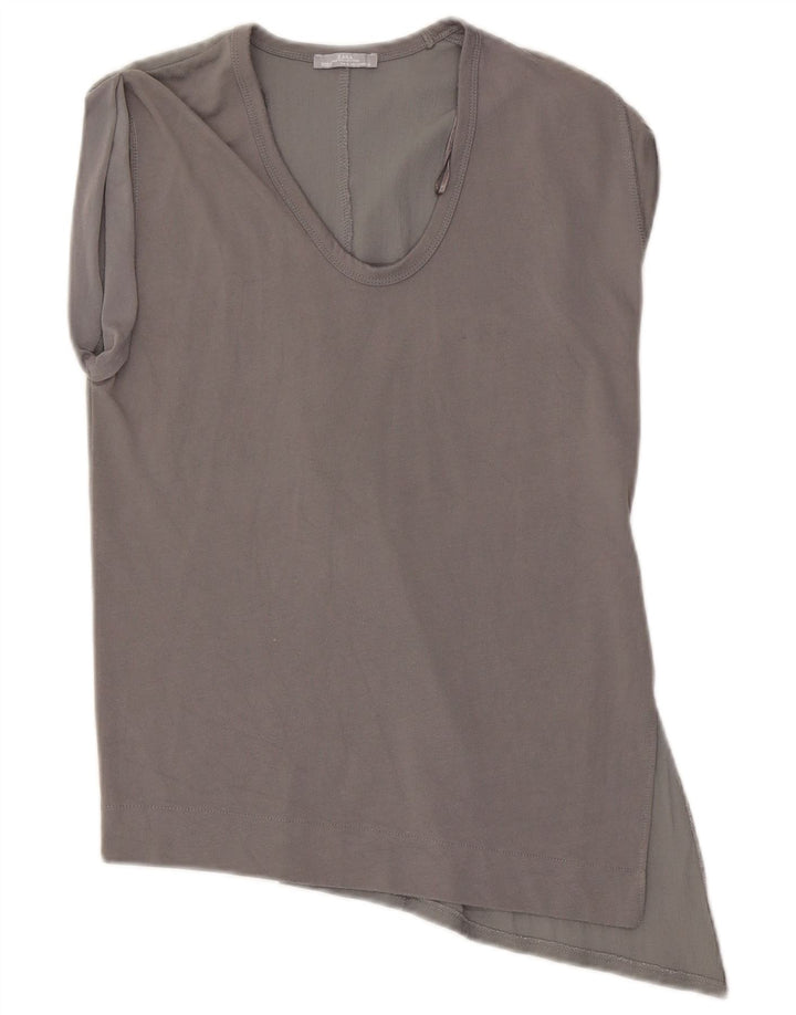 Zara Femme Chemisier Asymétrique Top UK 10 Small Gris Viscose