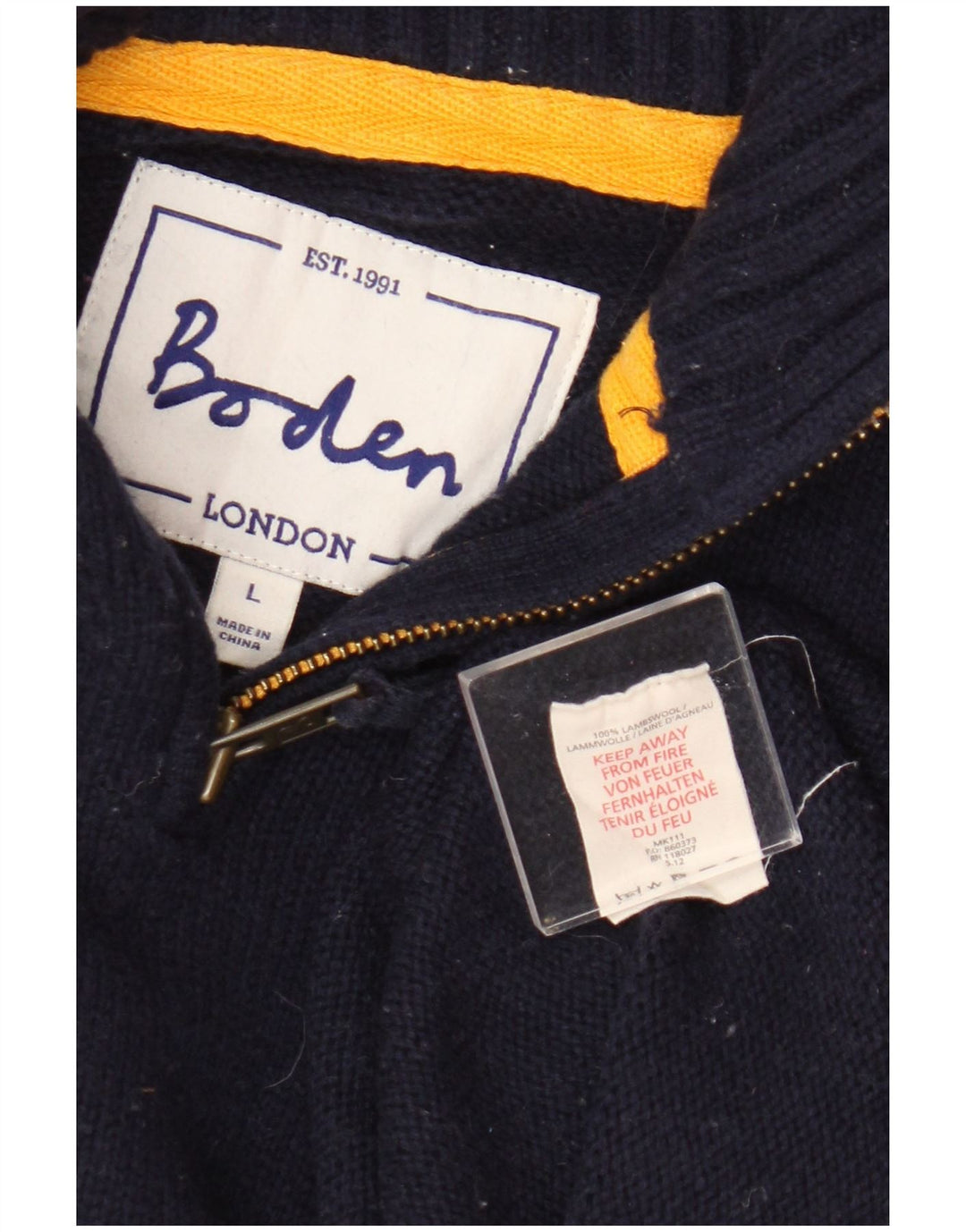 Pull Boden pour homme à col zippé en laine d'agneau bleu marine Large