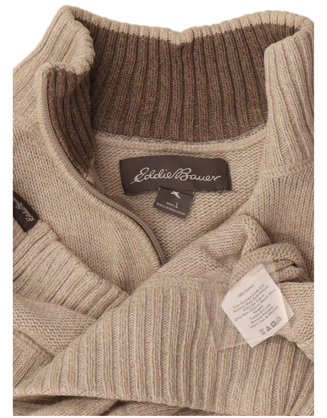 Eddie Bauer Pull à col zippé pour homme Grand coton beige
