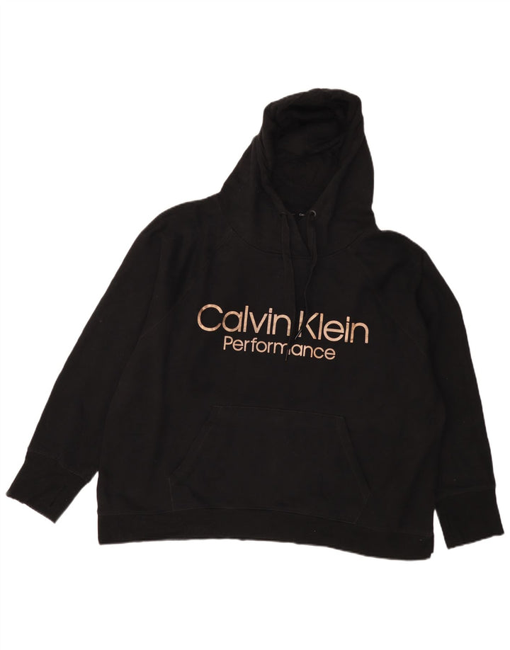 CALVIN KLEIN Pull à capuche graphique surdimensionné pour femme UK 18 XL Coton noir