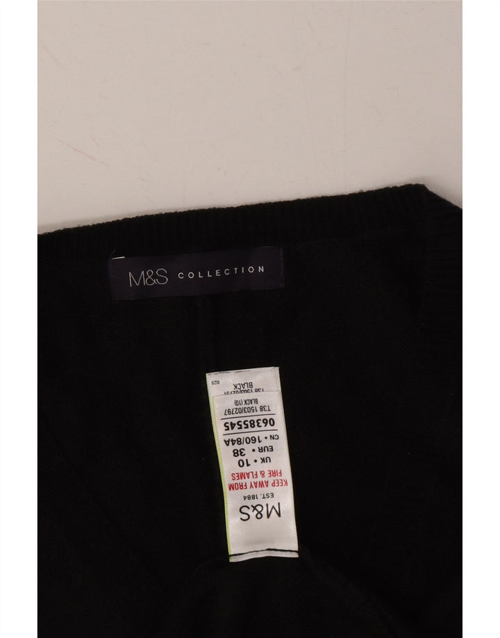 MARKS & SPENCER Womens Longline V-Neck Jumper Sweater UK 10 Small Black Vintage Marks & Spencer and Second-Hand Marks & Spencer from Messina Hembry 