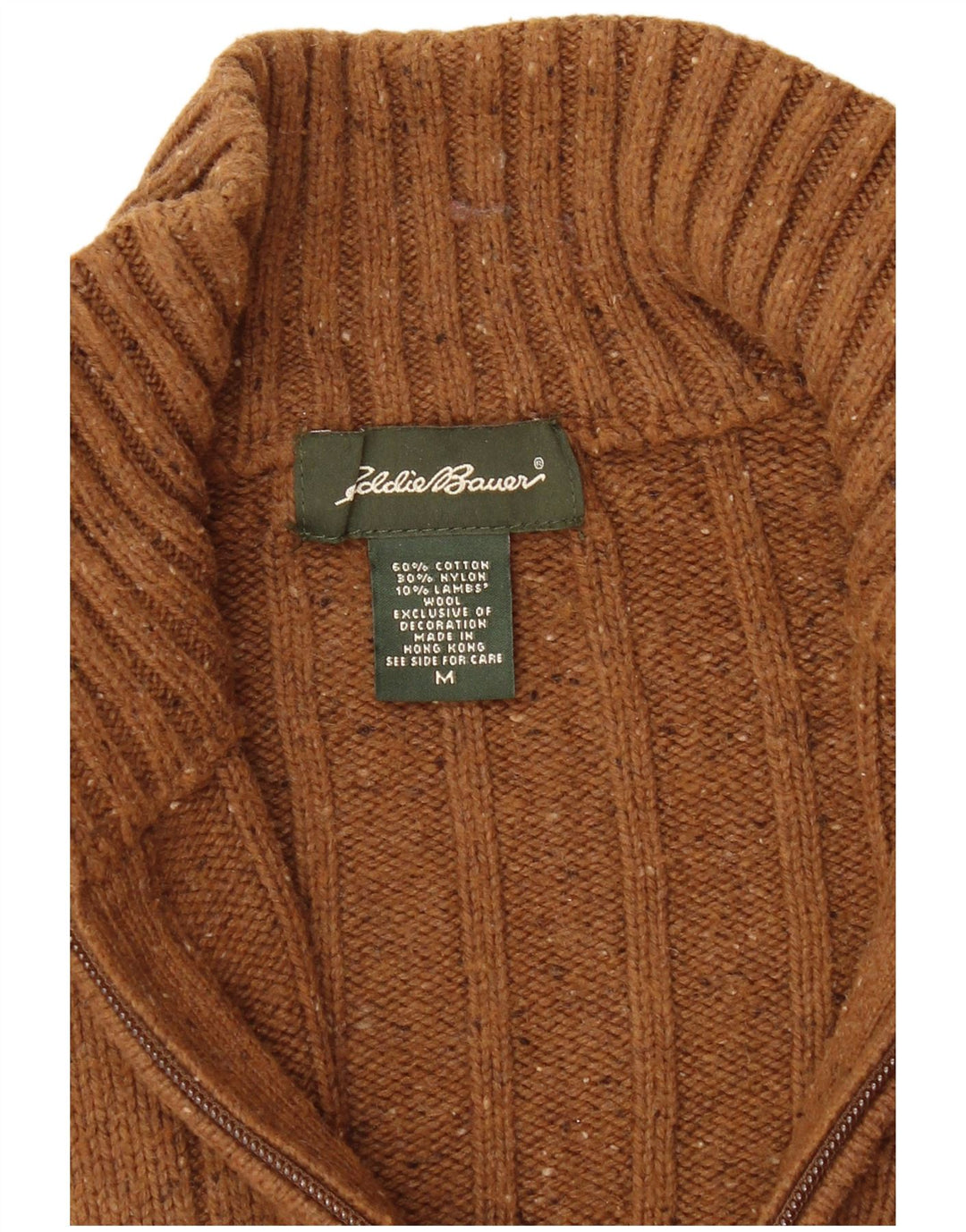 EDDIE BAUER Pull col zippé pour homme en coton moucheté marron moyen