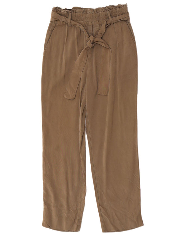 Zara Pantalon court taille haute pour femme XS W24 L25 Kaki Viscose