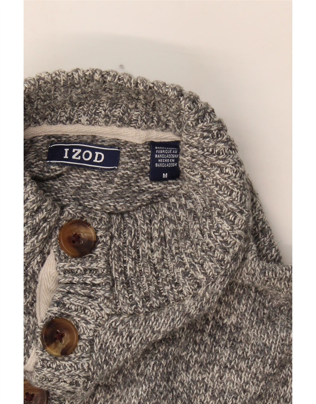 IZOD Womens Button Neck Jumper Sweater UK 12 Medium Grey Flecked Acrylic Vintage Izod and Second-Hand Izod from Messina Hembry 