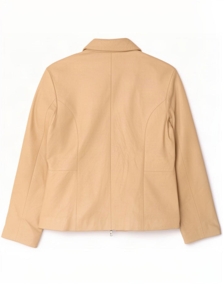 veste en cuir femme vintage IT 46 Grand Beige