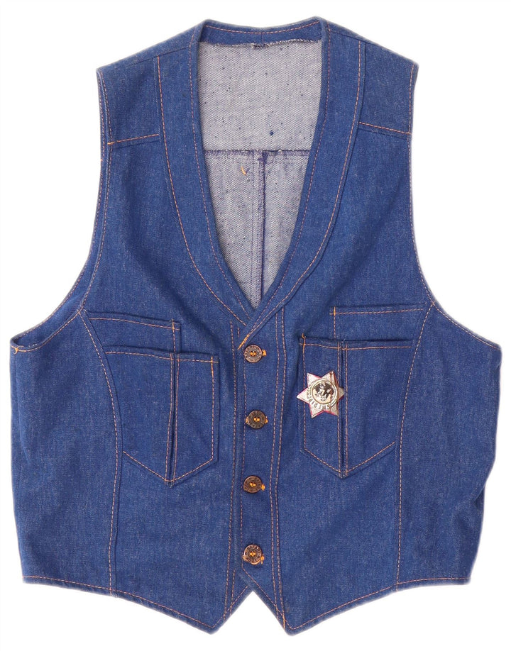 VINTAGE Gilet en denim femme UK 14 Bleu moyen