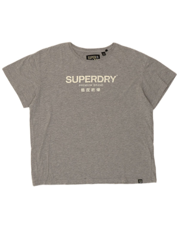 SUPERDRY T-shirt graphique surdimensionné pour femme UK 16 Large Gris Coton