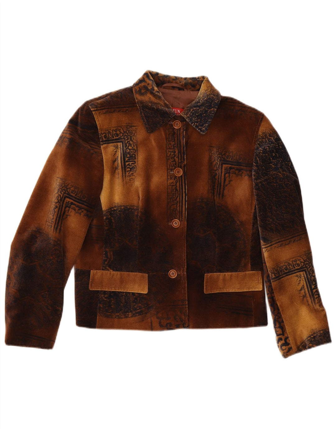 Taifun Veste blazer en velours à 4 boutons pour femme UK 12 Marron moyen Paisley