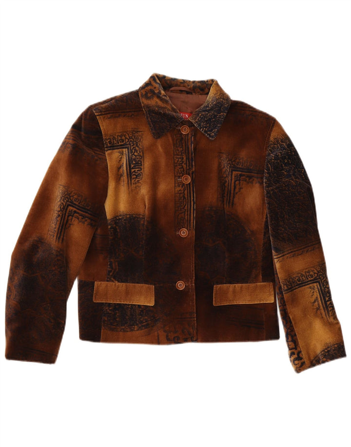 Taifun Veste blazer en velours à 4 boutons pour femme UK 12 Marron moyen Paisley