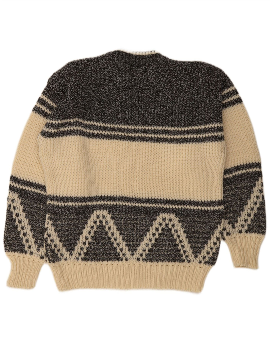 vintage Mens Crew Neck Jumper Pull EU 50 Moyen Off White Géométrique