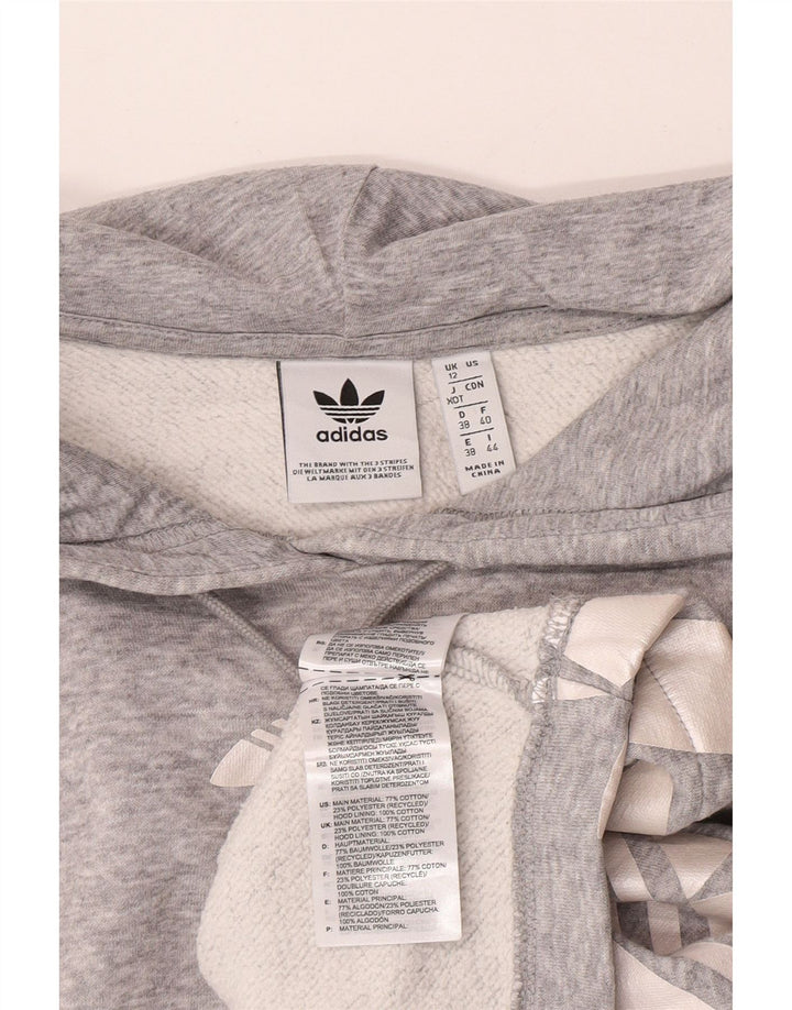 Adidas Pull à capuche surdimensionné Crop Graphic pour femme UK 12 Gris moyen Coton