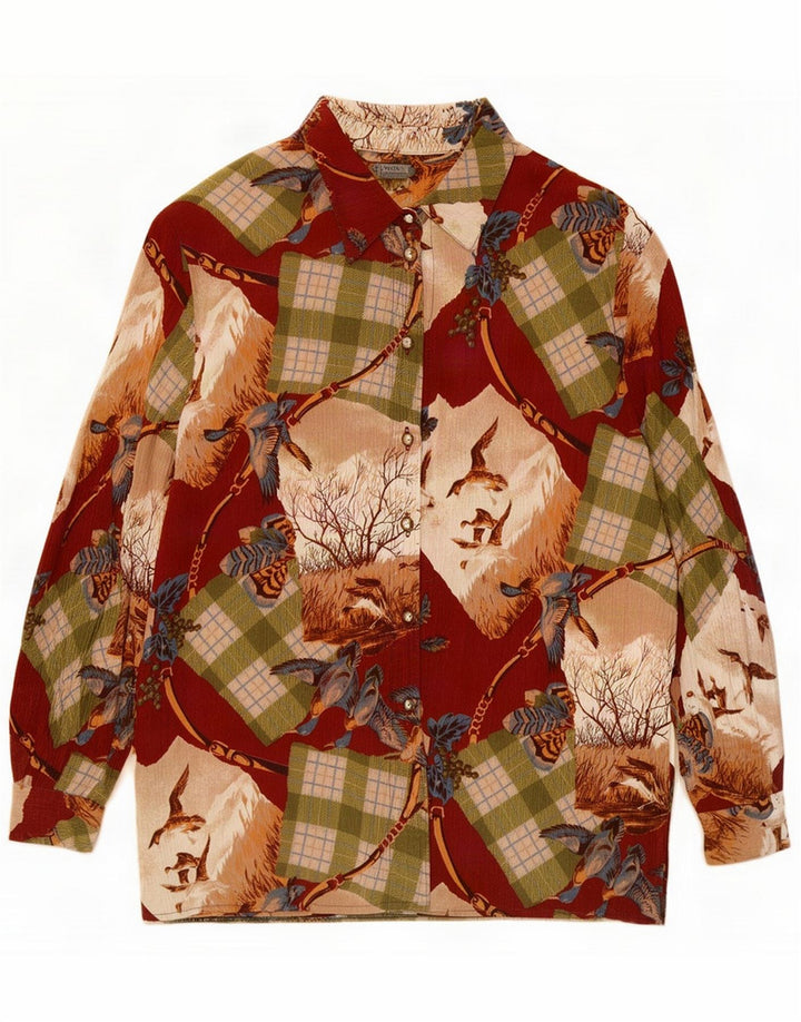 vintage Femme Chemise Blouse UK 16 Grand Patchwork Multicolore Nature