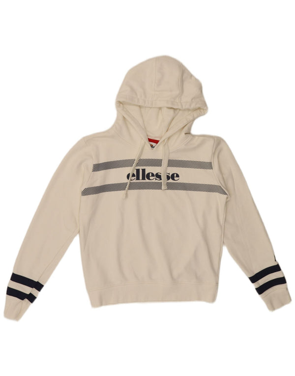 Ellesse Pull à capuche court surdimensionné pour femme UK 10 Petit blanc rayé
