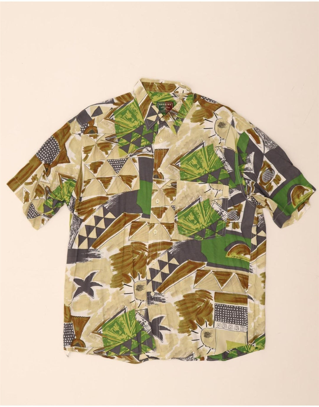 Rodrigo Chemise à manches courtes pour hommes Taille 41 16 Grand Géométrique multicolore