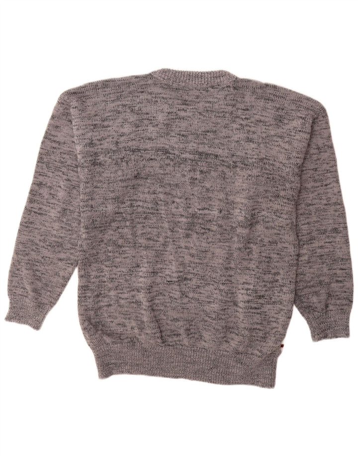 VINTAGE Pull col rond homme grand gris géométrique