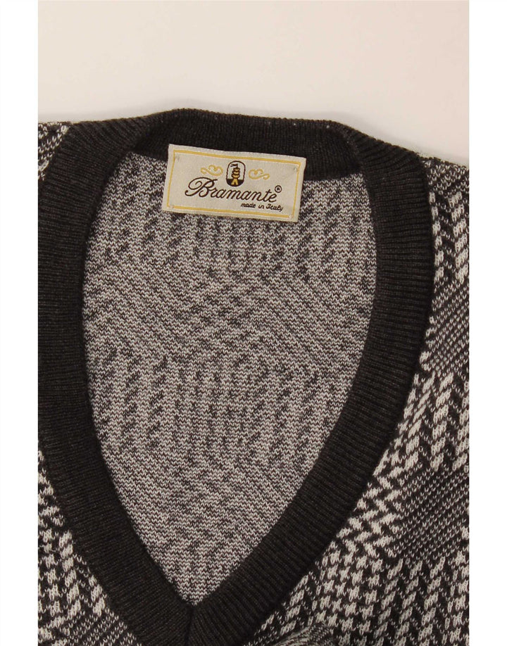 Bramante Pull col V pour homme Grand carreaux gris