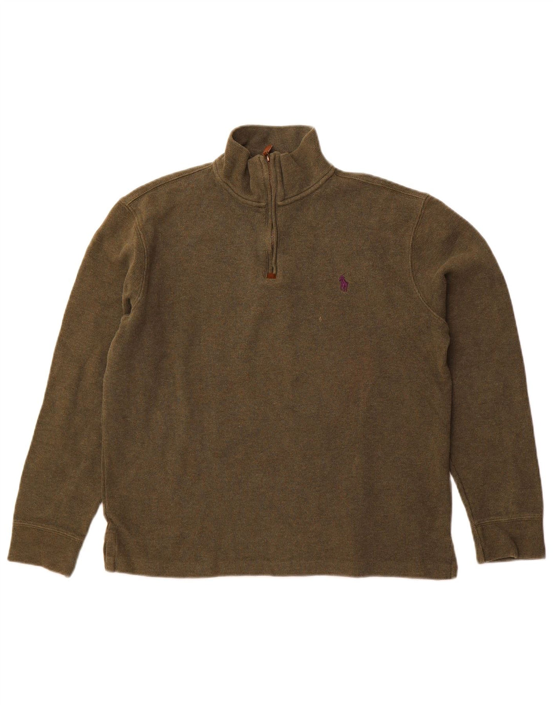 Polo Ralph Lauren Sweat-shirt à col zippé pour homme Petit coton kaki