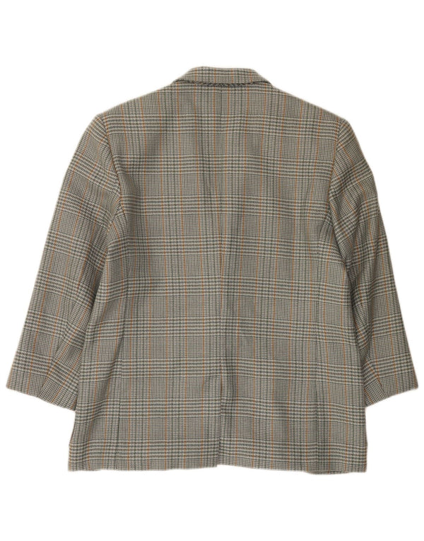 vintage Femme 2 Bouton Blazer Veste IT 46 Grande Laine Pied-de-Poule Gris