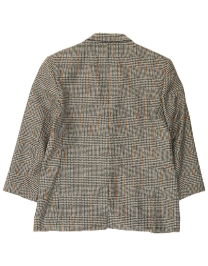 vintage Femme 2 Bouton Blazer Veste IT 46 Grande Laine Pied-de-Poule Gris