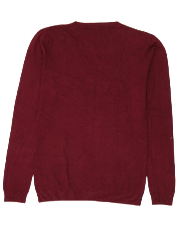 Guess Pull graphique à col en V pour femme UK 14 Large Bordeaux