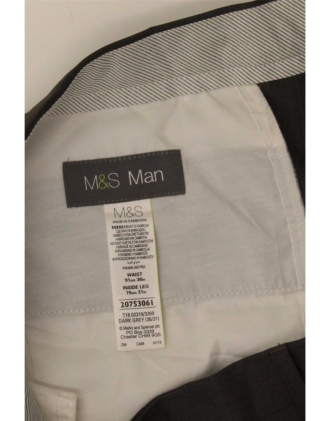 Marks & Spencer Pantalon de costume pour homme W36 L31 Gris Polyester