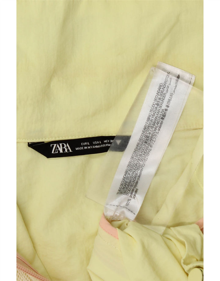 Zara Veste coupe-vent surdimensionnée à capuche pour femme UK 16 Large Jaune