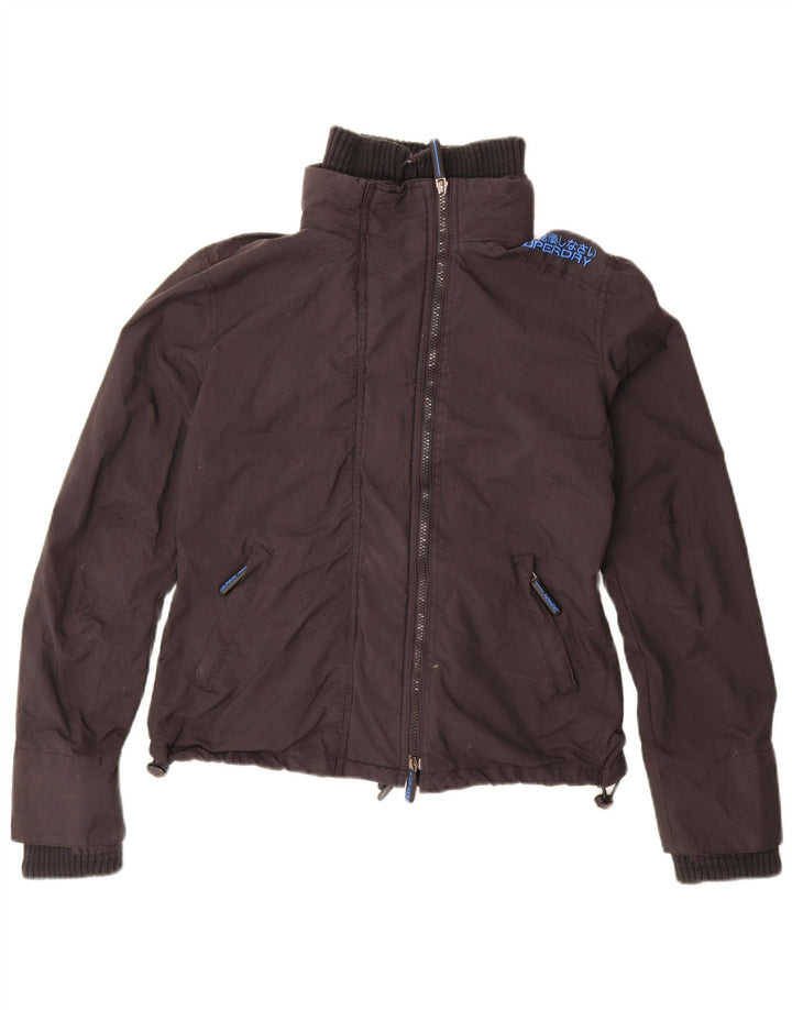 SUPERDRY Veste de pluie graphique pour femme UK 16 Large Noir Nylon