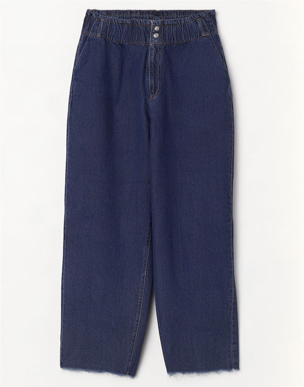 Zara Jean ample taille haute pour femme EU 40 Medium W30 L28 Bleu marine Coton