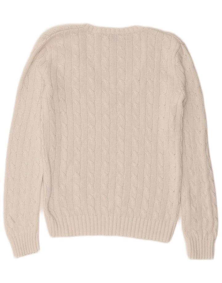 Ralph Lauren Pull col en V pour femme UK 12 Coton blanc moyen