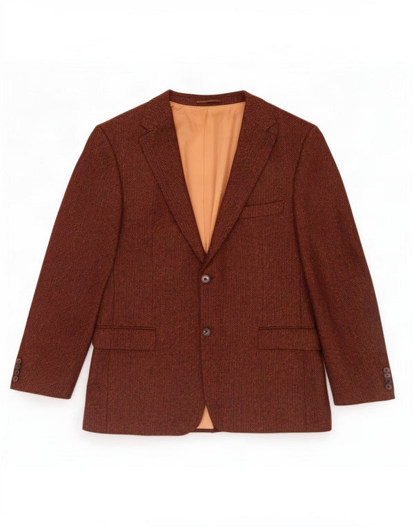 Hugo Boss Mens 2 Button Blazer Jacket EU 56 3XL Brown Herringbone