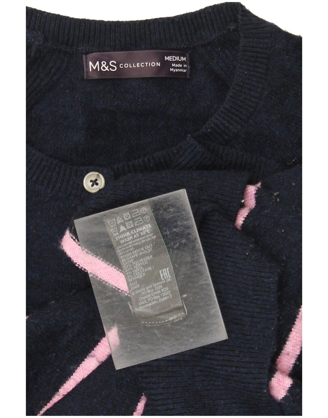 MARKS & SPENCER Pull à col boutonné pour femme UK 14 Bleu marine moyen