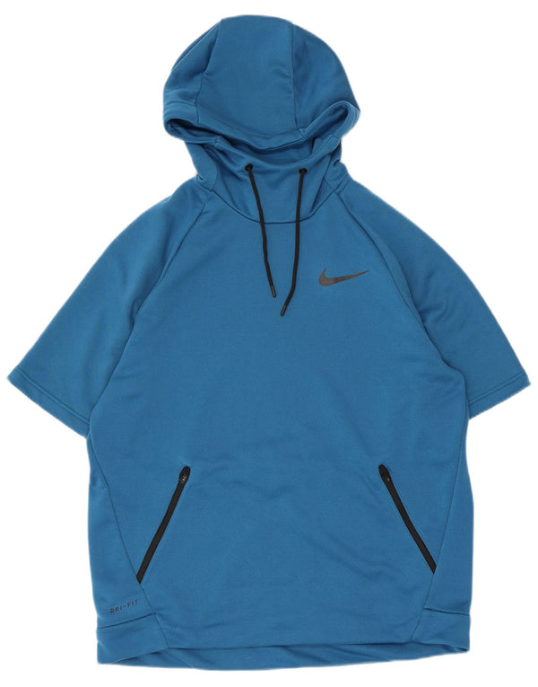 Nike Pull à capuche à manches courtes Dri Fit pour homme en polyester Bleu Taille L