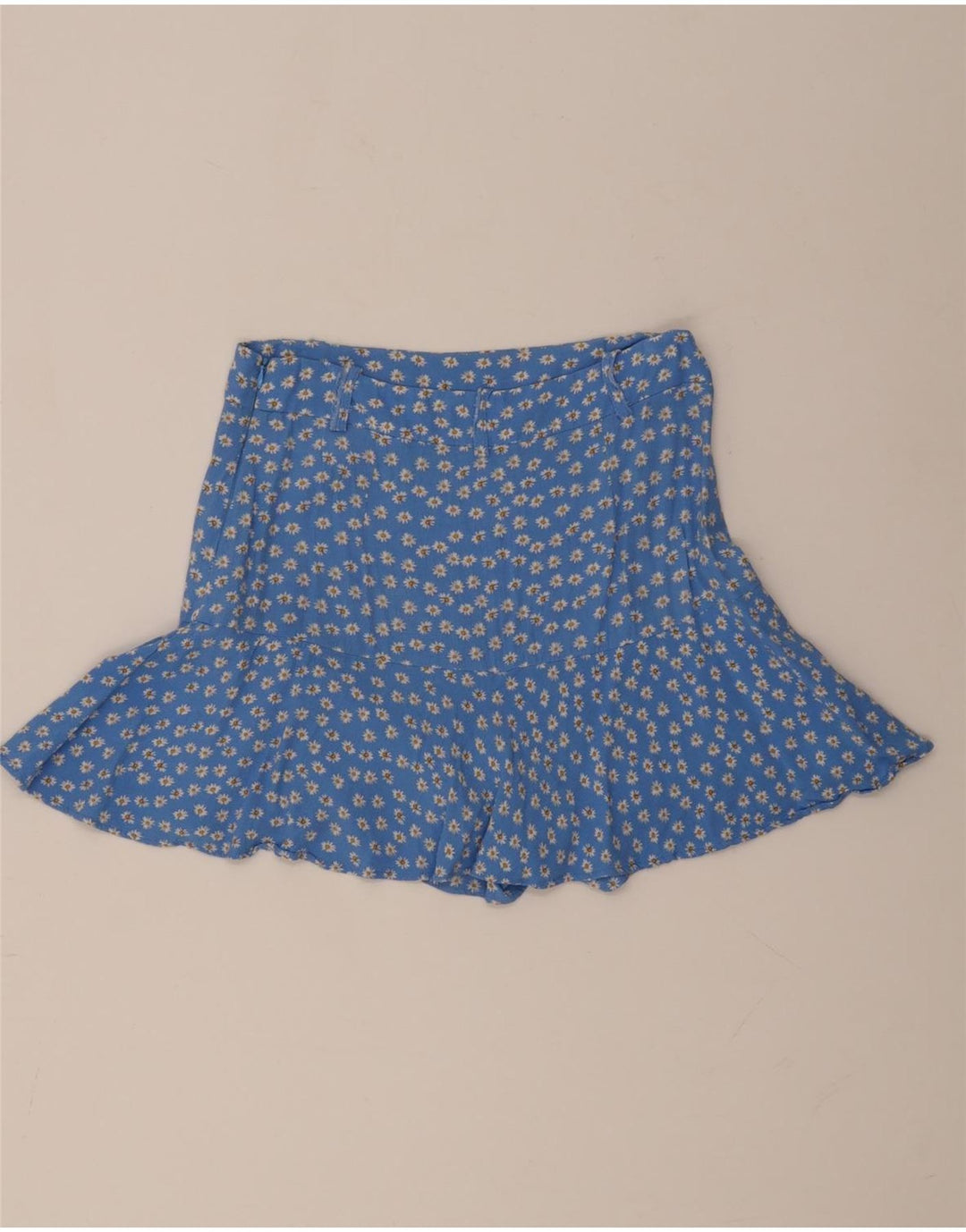 Zara Femme Mini Jupe Medium W28 Bleu Floral Viscose