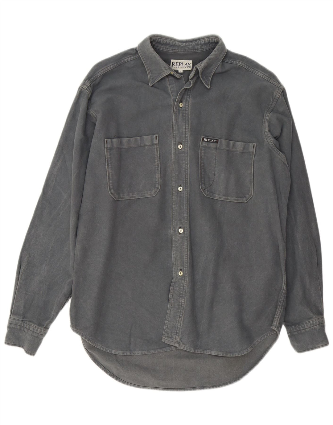 Replay Chemise en Jean Large Gris Coton Homme