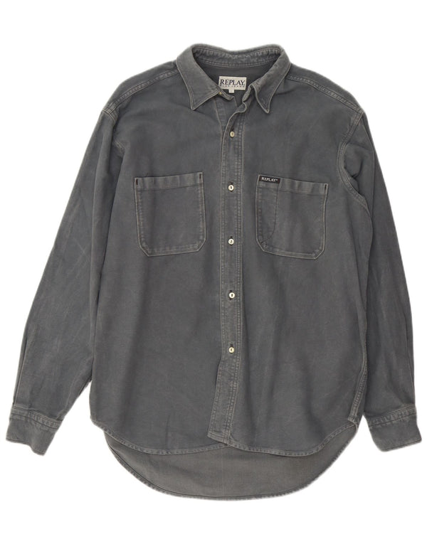 Replay Chemise en Jean Large Gris Coton Homme
