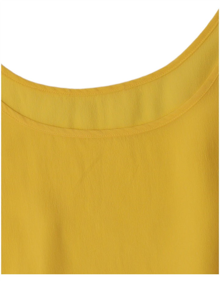 vintage Femme Blouse Sans Manches Top UK 12 Jaune Moyen