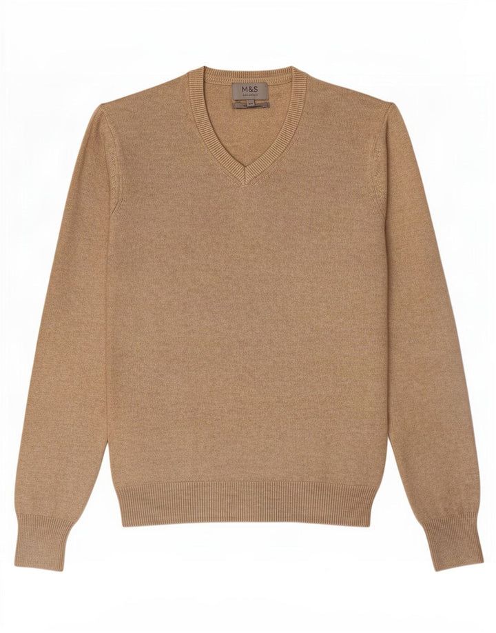 Marks & Spencer Pull col V pour homme XS en coton beige