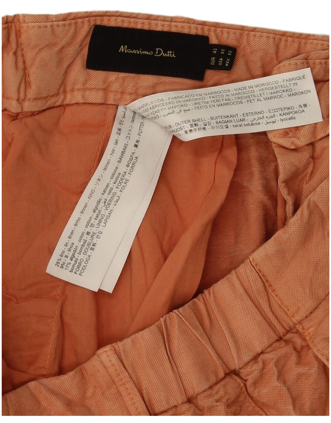 Massimo Dutti Short Chino Homme EU 42 Large W32 Orange Coton